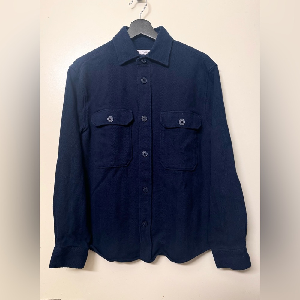 ZARA Mens Navy Blue Button Down Long Sleeve Shirt Heavyweight Textured Small